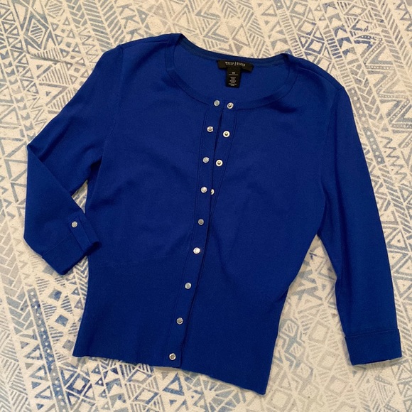 White House Black Market Sweaters - WHBM Blue 3/4 Sleeve Cardigan